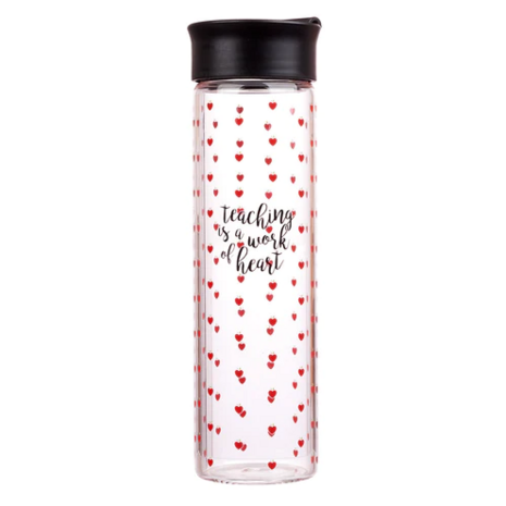 GLASS WATER BOTTLE - Teaching is a work of heart