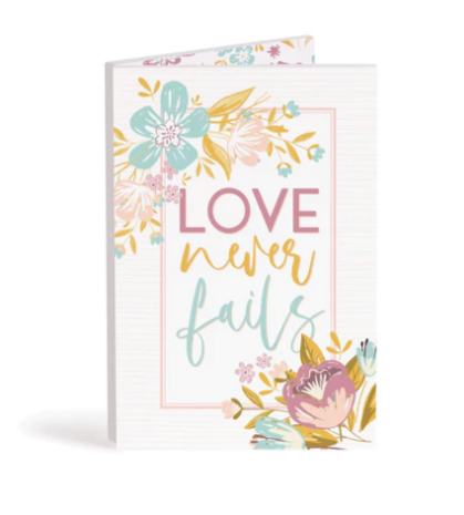 Keepsake kaart Love never fails 20,5x15,5x0,6 cm