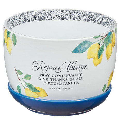 Plantenpot met schotel Rejoice always citroenen