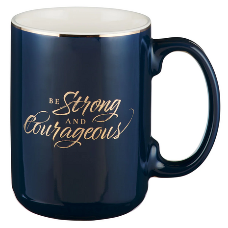Mok Be strong and courageous 414 ml blauw