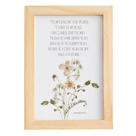 Tabletop Romeinen 15:13/Jeremia 29:11 houten lijst met bloemen 12,7 x 17,8 cm