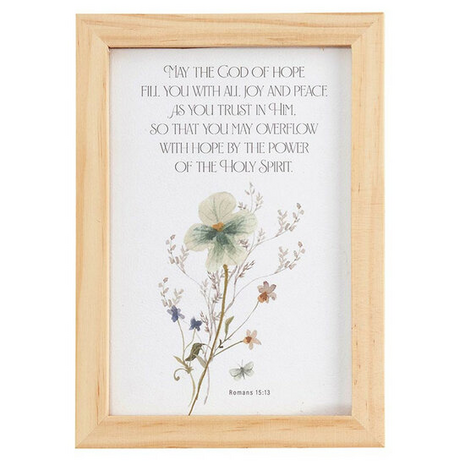 Tabletop Romeinen 15:13/Jeremia 29:11 houten lijst met bloemen 12,7 x 17,8 cm
