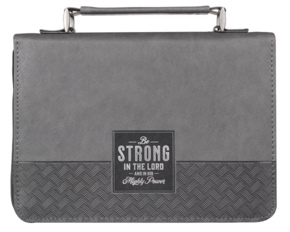 Bijbelomslag Be strong in the Lord grijs medium