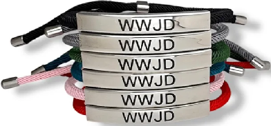 Touwarmband WWJD grijs