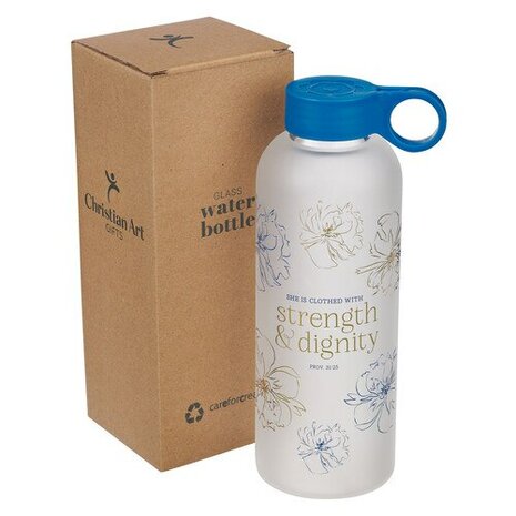 Waterfles 'Strength & dignity' glas