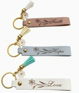 Sleutelhanger 'Hope' blauw leer 13 cm