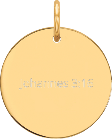 Hanger Johannes 3:16 goud rond 15 mm doorsnee