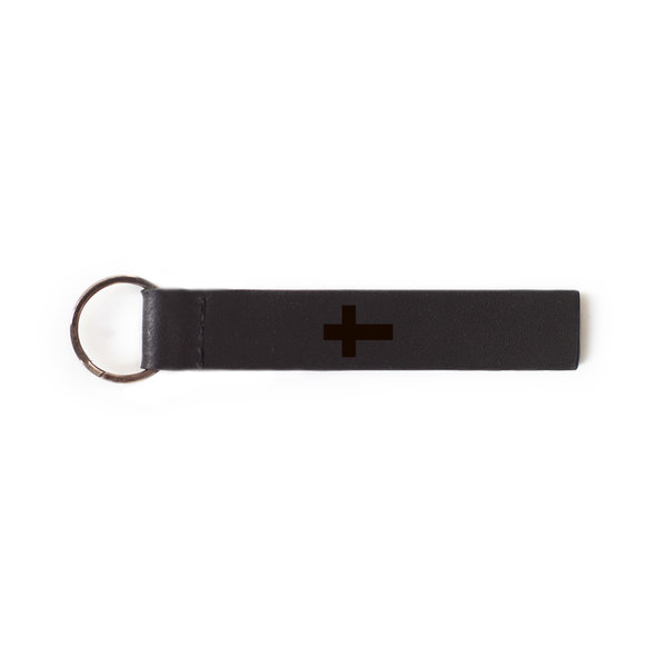 Christelijke leren sleutelhanger - zwart - kruis