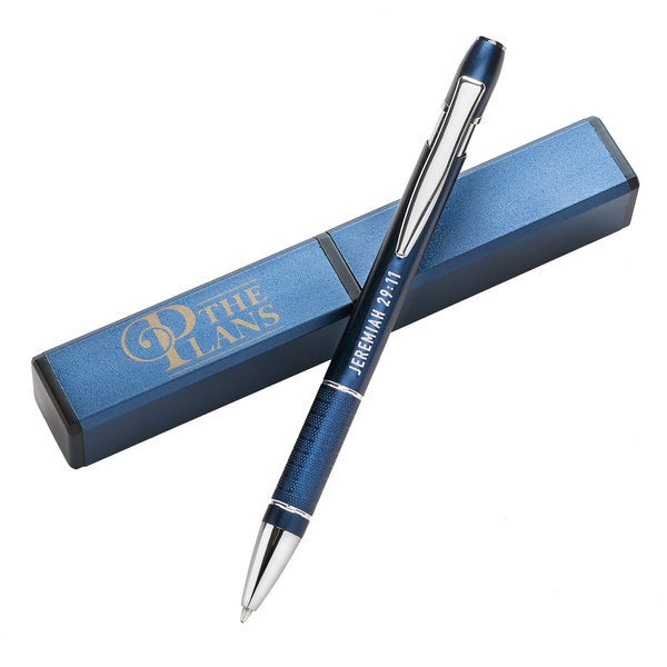 Pen blauw in giftbox For I know the plan
