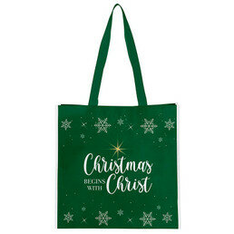 Tote bag Christmas begins with Christ groen