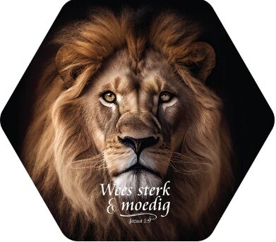 Wandbord Wees sterk en moedig leeuw honingraat 15 cm