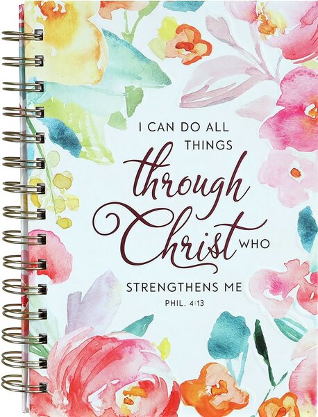 Journal I can do all things through Christ 150 x 210 mm ringband groot bloemen
