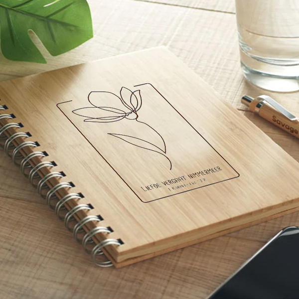 Notitieboek Liefde vergaat nimmer A5 bamboe 14x21 cm bloem
