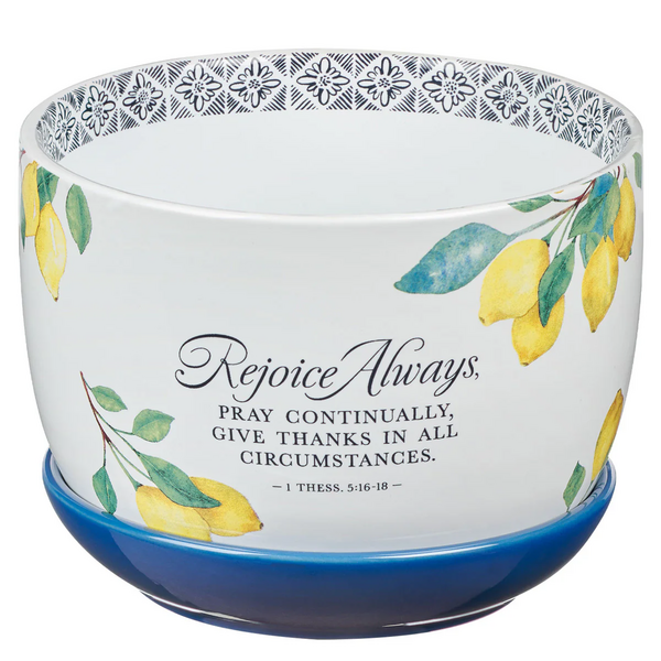 Plantenpot met schotel Rejoice always citroenen