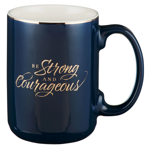 Mok Be strong and courageous 414 ml blauw