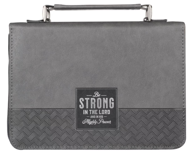Bijbelomslag Be strong in the Lord grijs medium