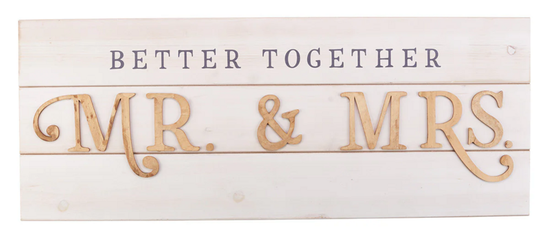 Wandbord Better together - Mr &amp; Mrs 30,5x76 cm