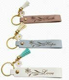 Sleutelhanger 'Faith' roze leer 13 cm
