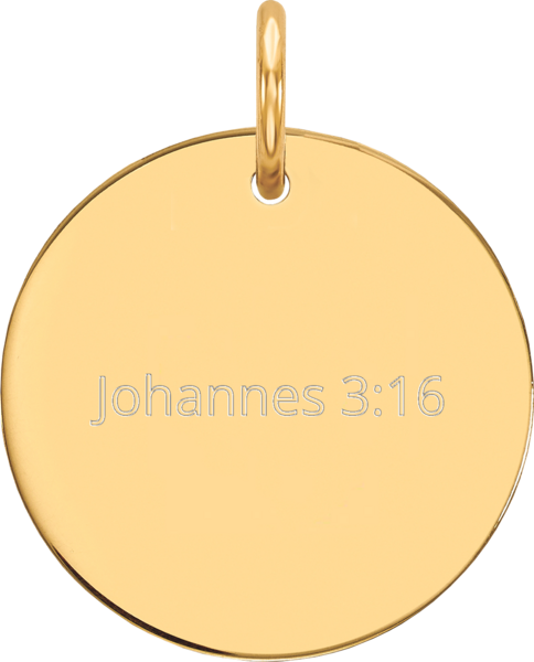 Hanger Johannes 3:16 goud rond 15 mm doorsnee