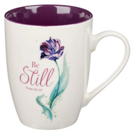 Mok Be still and know Psalm 46:10 paars bloem 355 ml