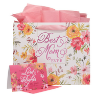 Gift bag Best mom ever groot roze + kaart + tissues
