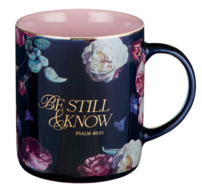 Mok Be still and know 414 ml bloemen roze