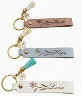 Sleutelhanger 'Hope' blauw leer 13 cm