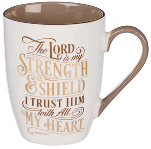 Mok The Lord is my Strength Psalm 28:7 350 ml wit/bruin Mok The Lord is my Strength Psalm 28:7 350 ml wit/bruin