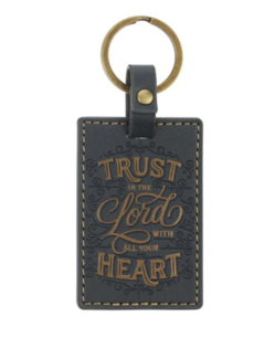 Sleutelhanger Trust in the Lord leer donkerblauw